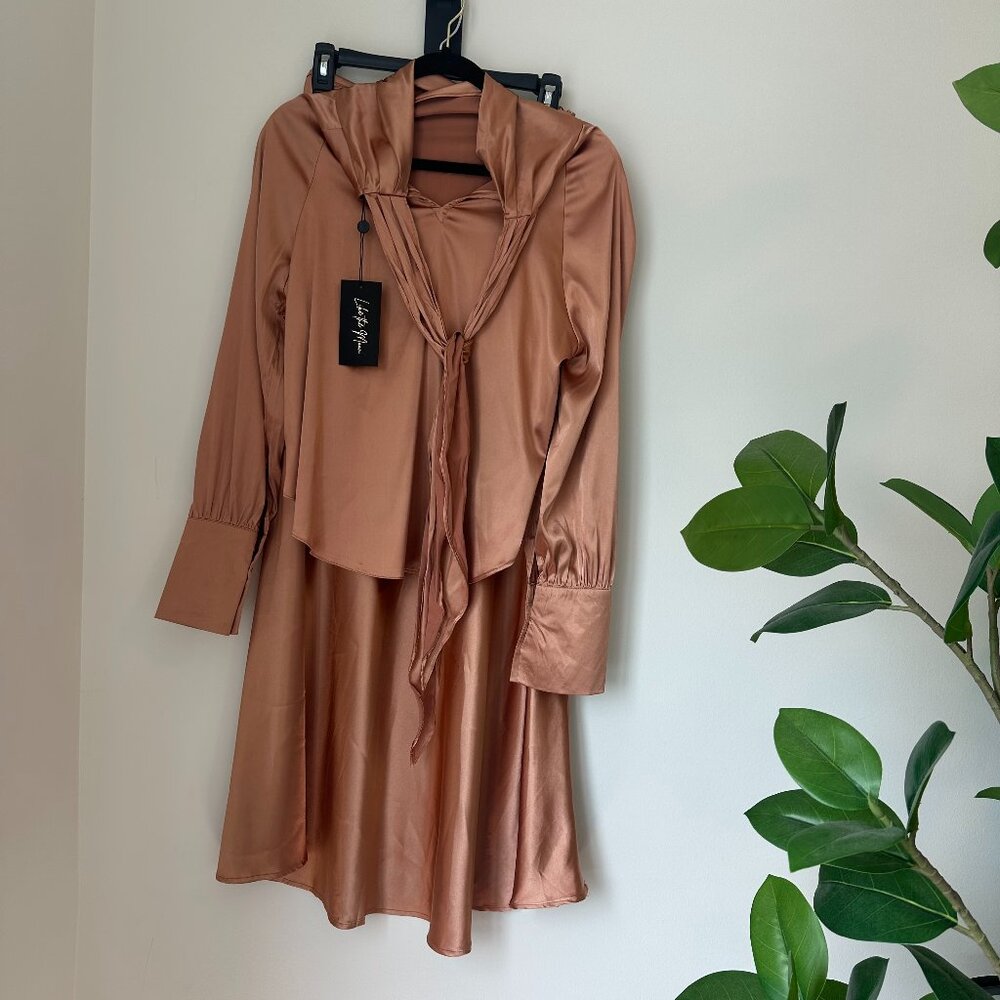 NWT! Like The Moon Mocha/Copper Blouse and Skirt Set  SMALL